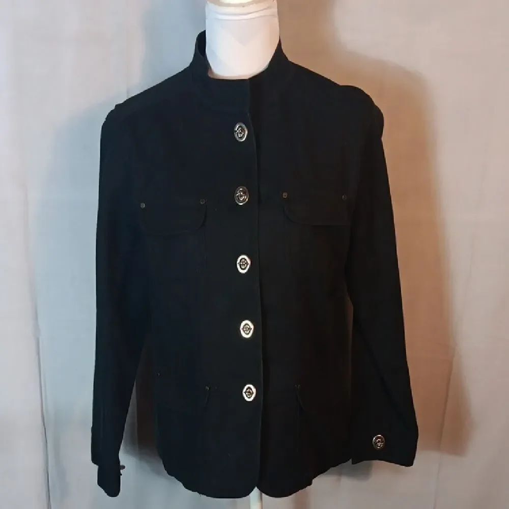 Chico's Black Utility Jacket with Turn Lock Buttons